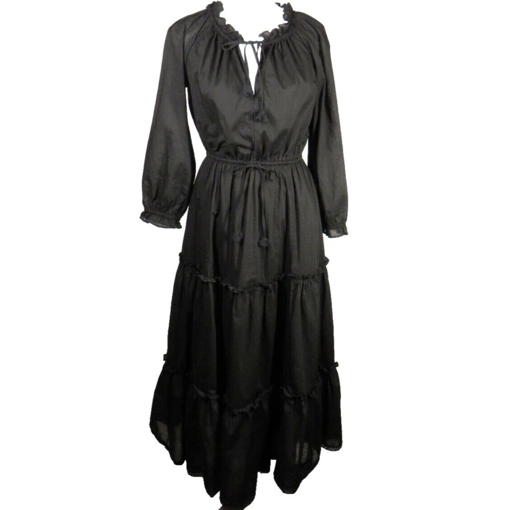 Chelsea & Violet Black Ruffled Tiered Cotton Boho Midi Peasant Dress Size XS